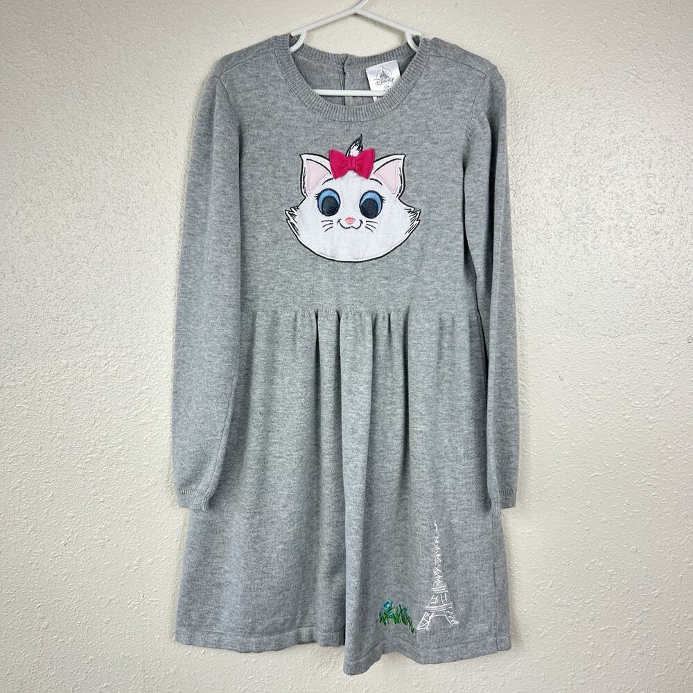 Aristocats Gray Sweater Dress Marie Disney Girls Cat Embroidery Size 5/6
